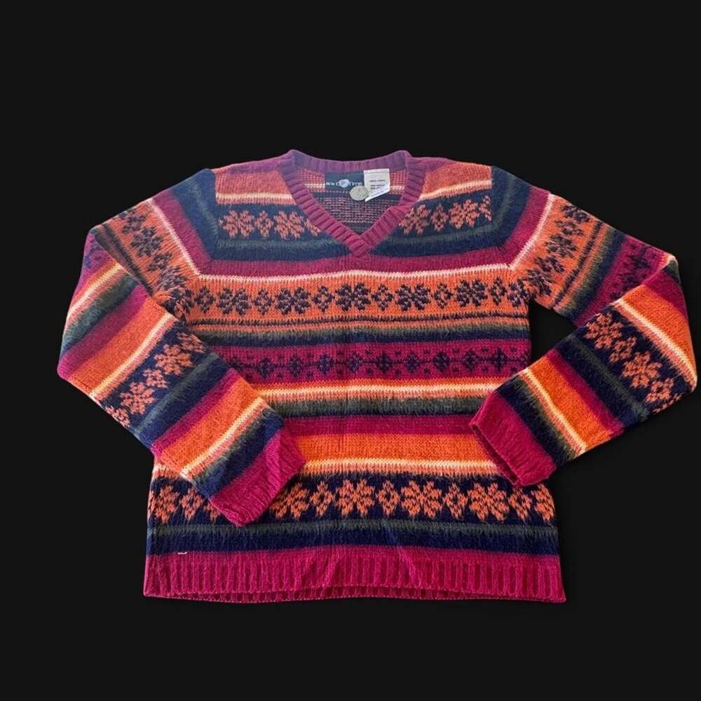 Vintage Fair Isle Sweater Women's Size Small It's Our Time Orange Red Knit Crop